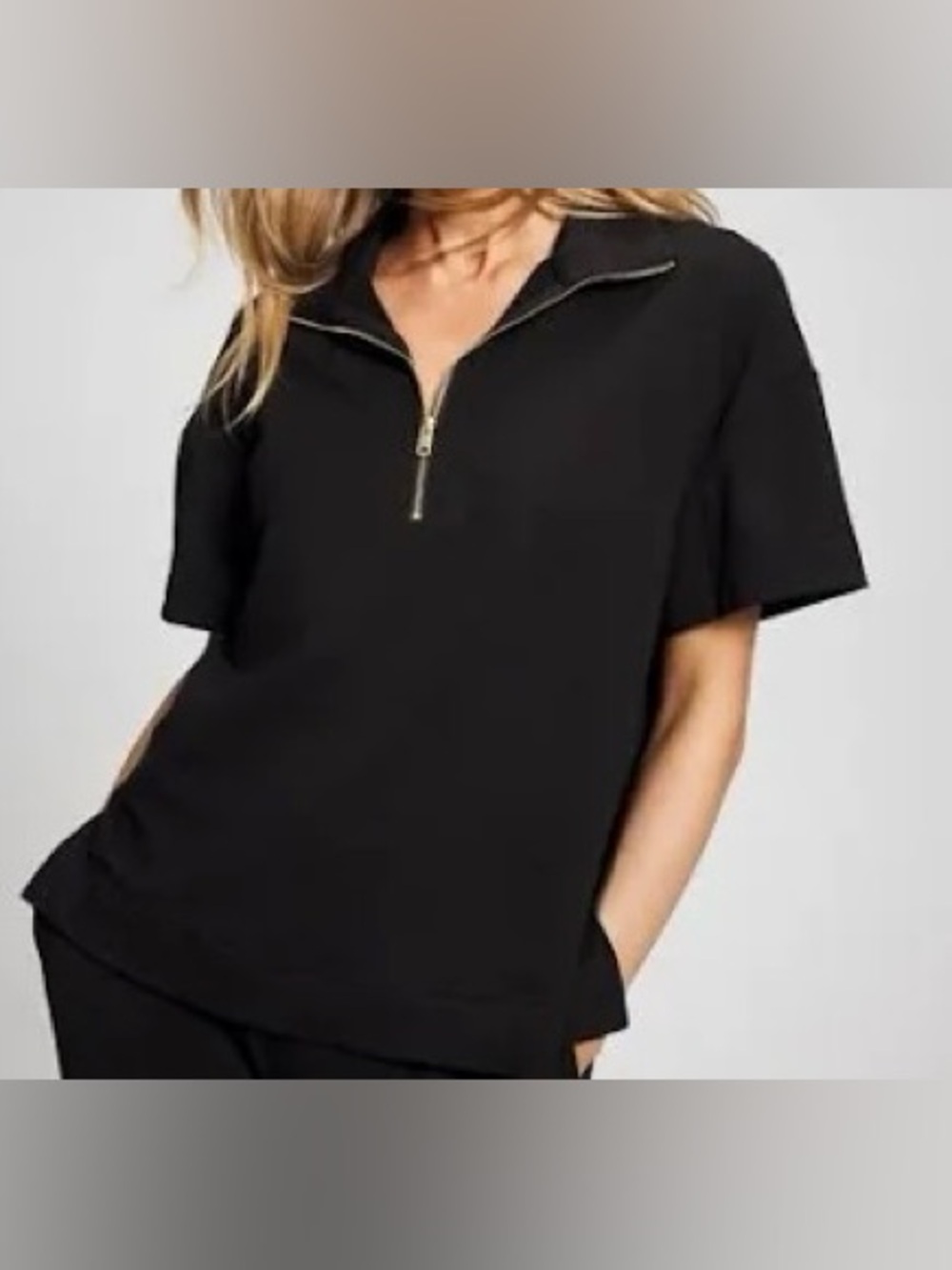 Soma Black Short-Sleeve Zip Front Top
